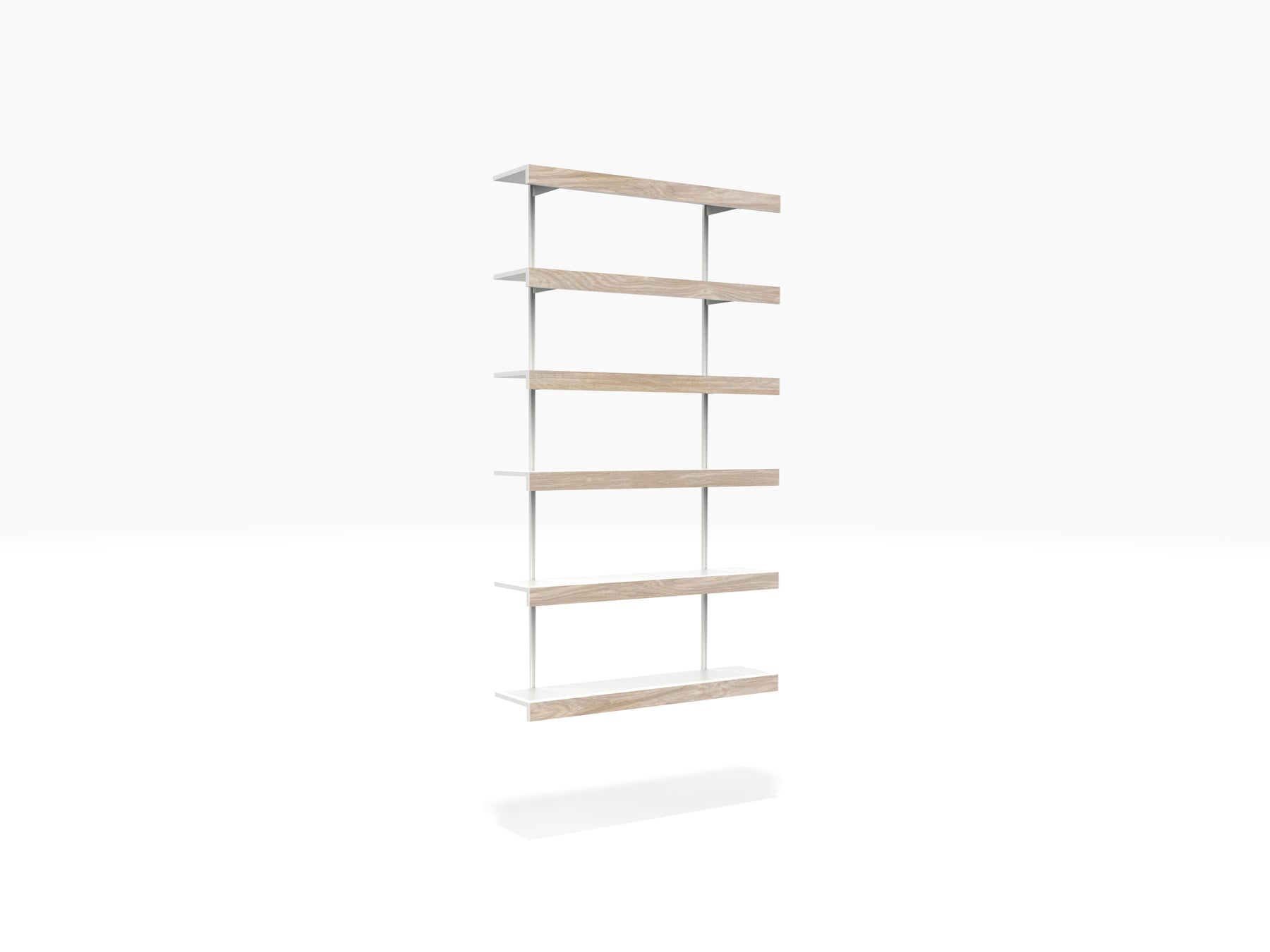 Oak wall mounted book shelving system