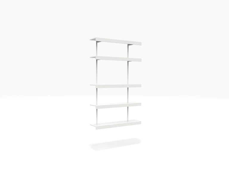 Alcove shelving system in white with display area