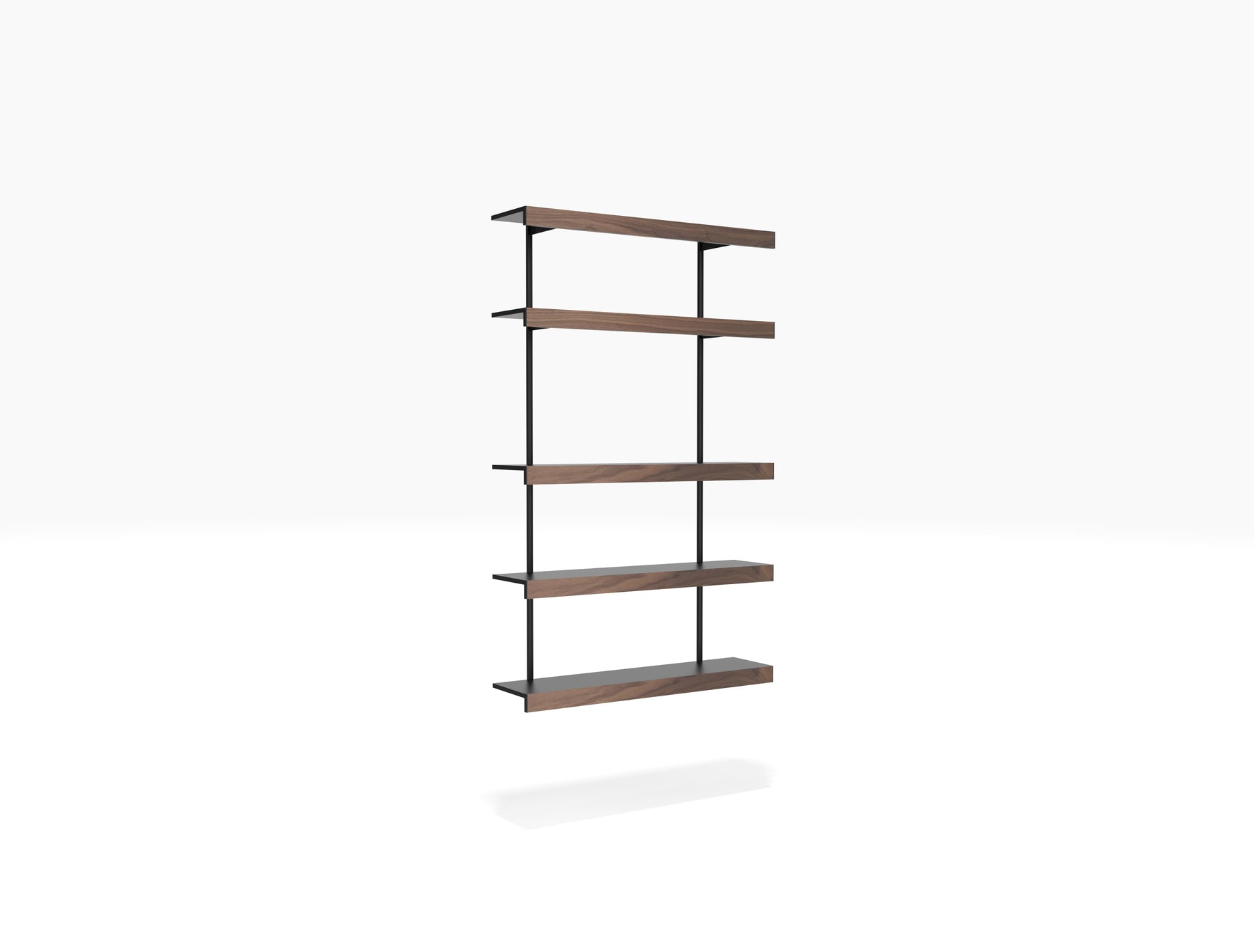 Black and walnut alcove shelving system