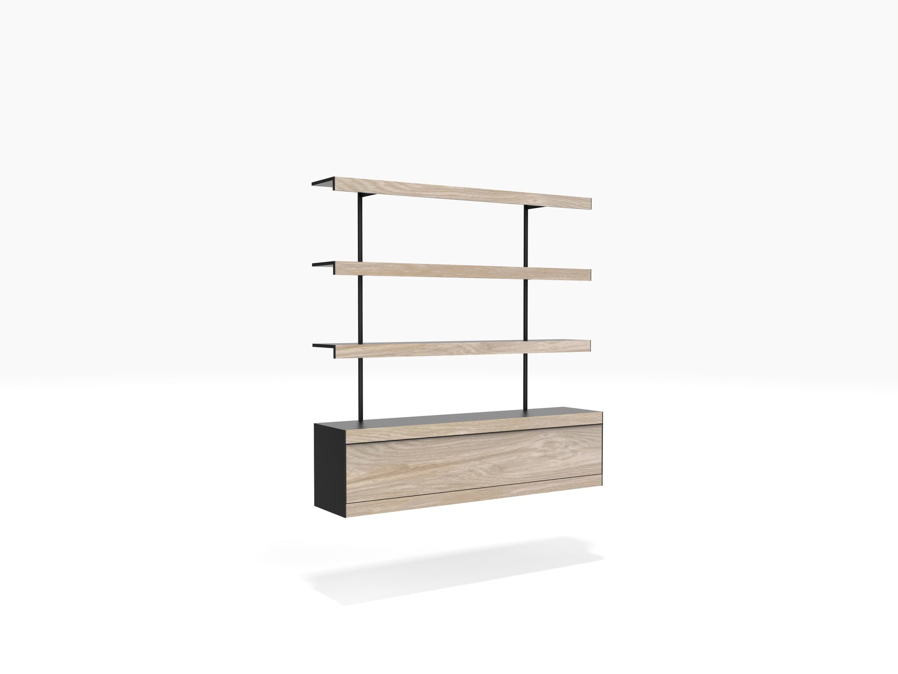 Wall shelving with cabinet in black & oak