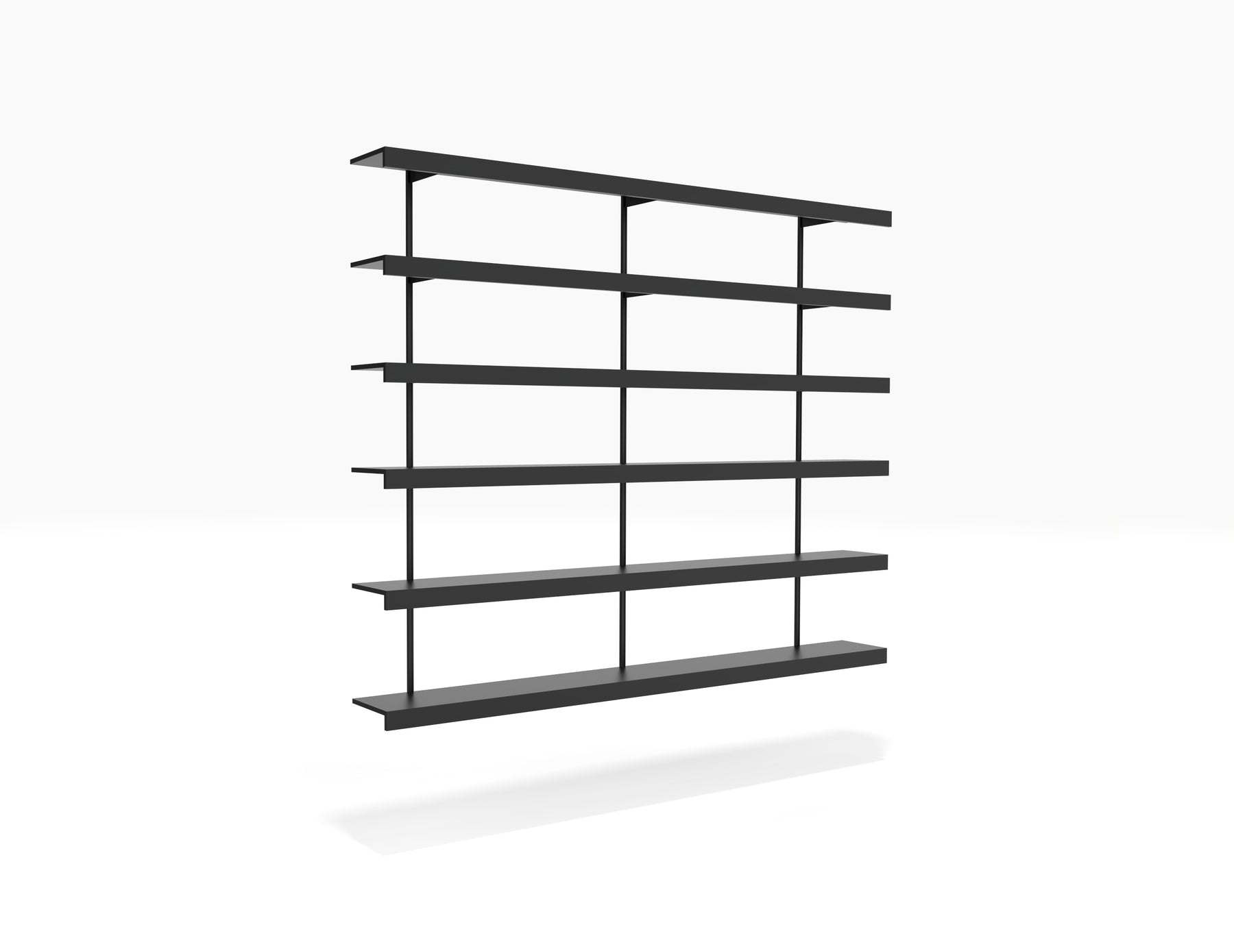 Black adjustable wall shelving for modern living room