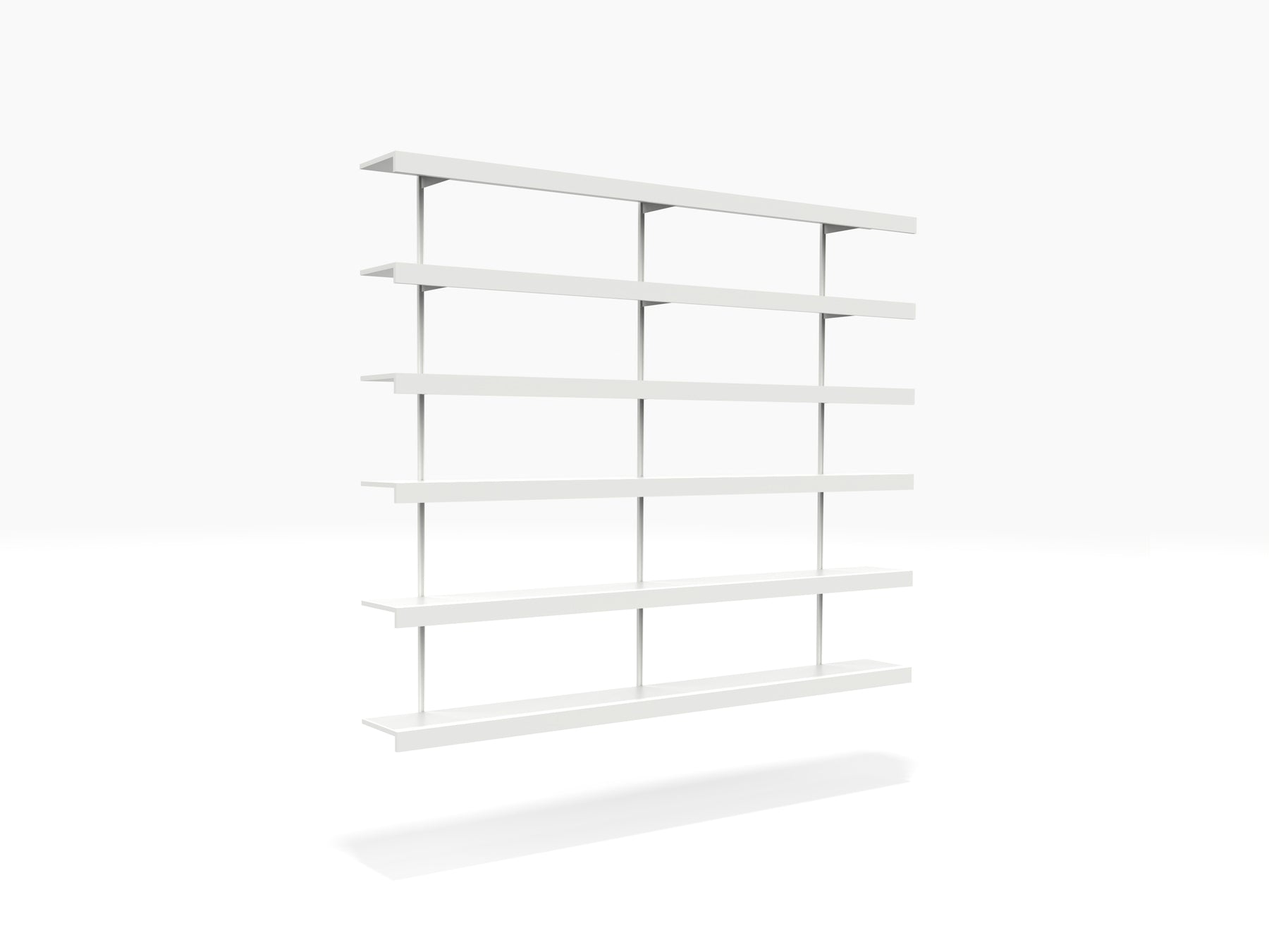 Long white wall shelves made from aluminium