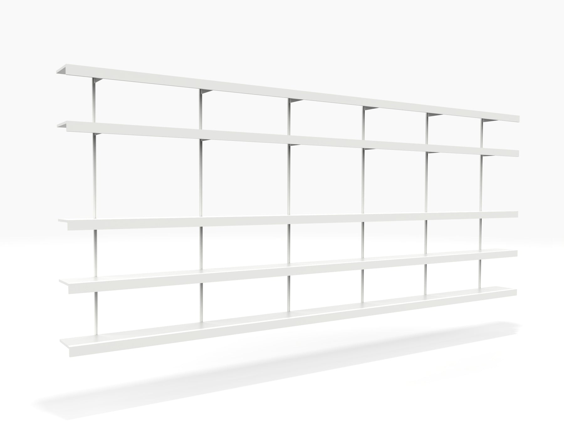 Large white shelving system wall mounted for books