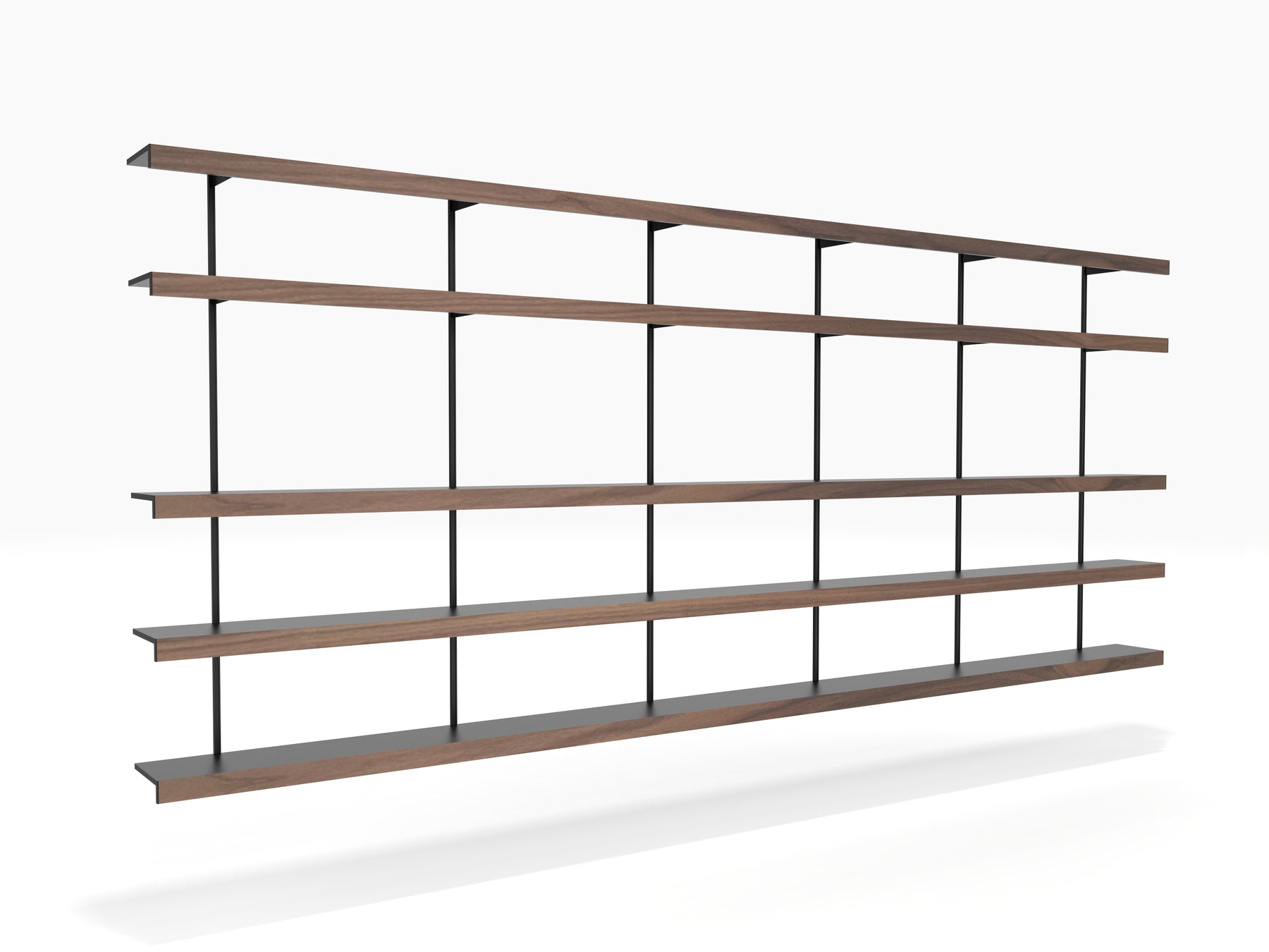 Black & walnut wall modular shelving system large