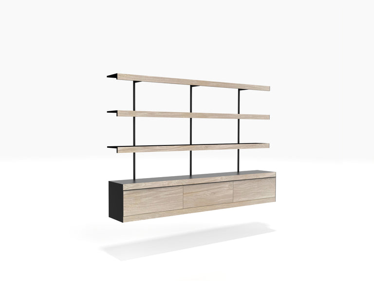 Modern wall mounted bookcase in black & oak