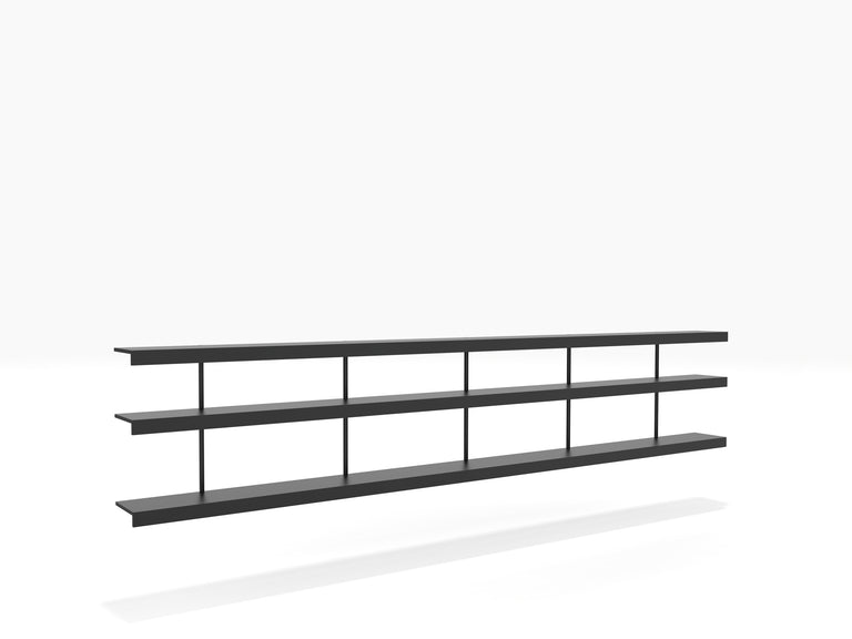Low level book shelving system in black