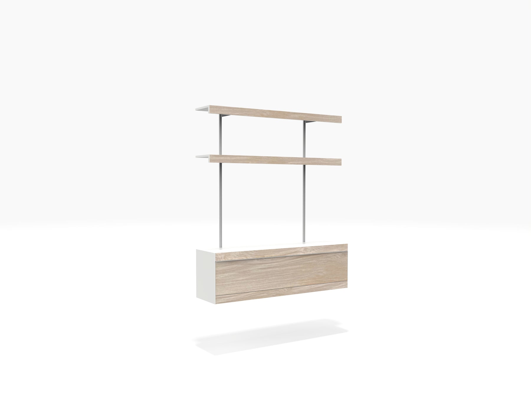 TV wall shelving unit white and oak