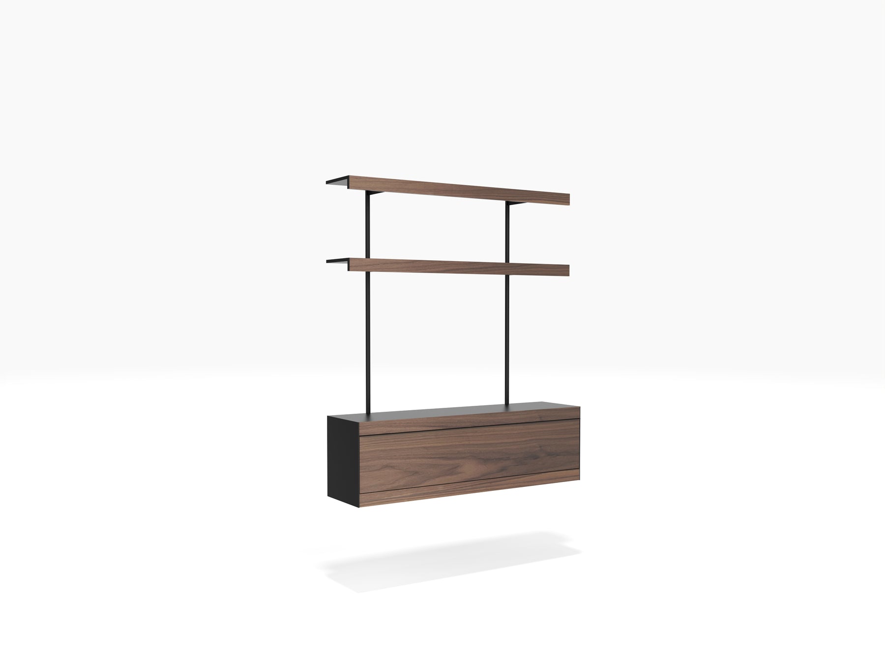 Black and walnut alcove unit wall mounted for TV