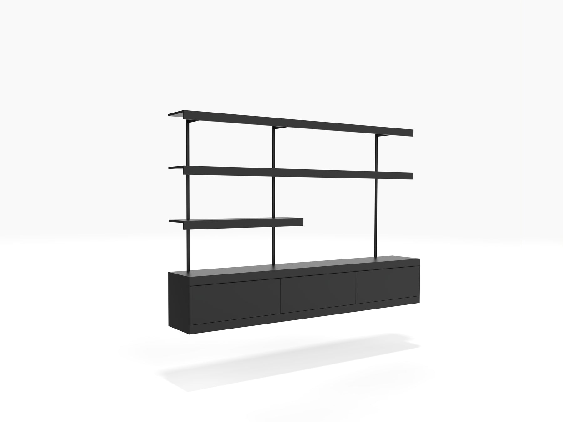 Wall Shelving with TV stand wall mounted in black