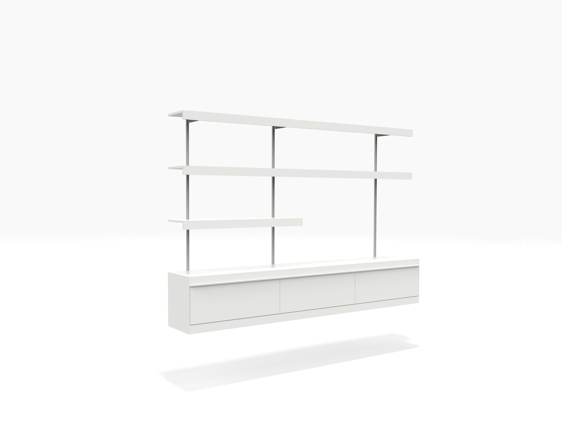 TV media unit wall mounted with cabinet and shelves in white