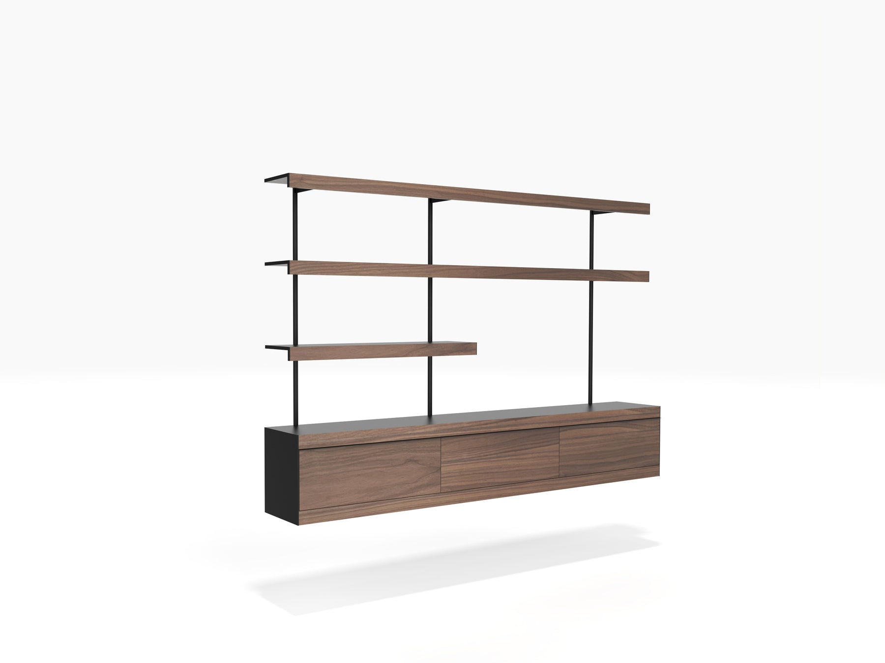 ON&ON TV media unit in black and oak with wall shelving