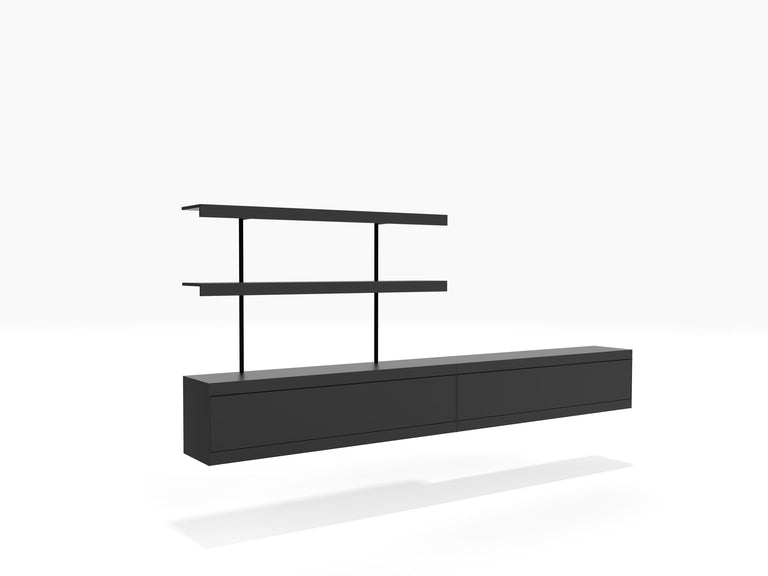 TV stand wall mounted with shelves in black by ON&ON