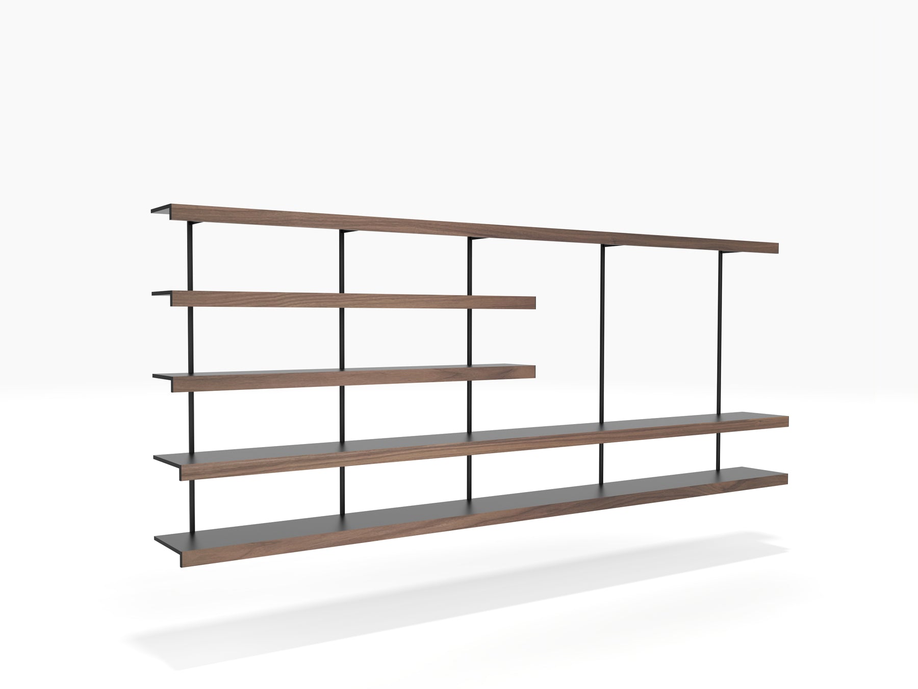 Black and walnut TV wall mounted shelving system