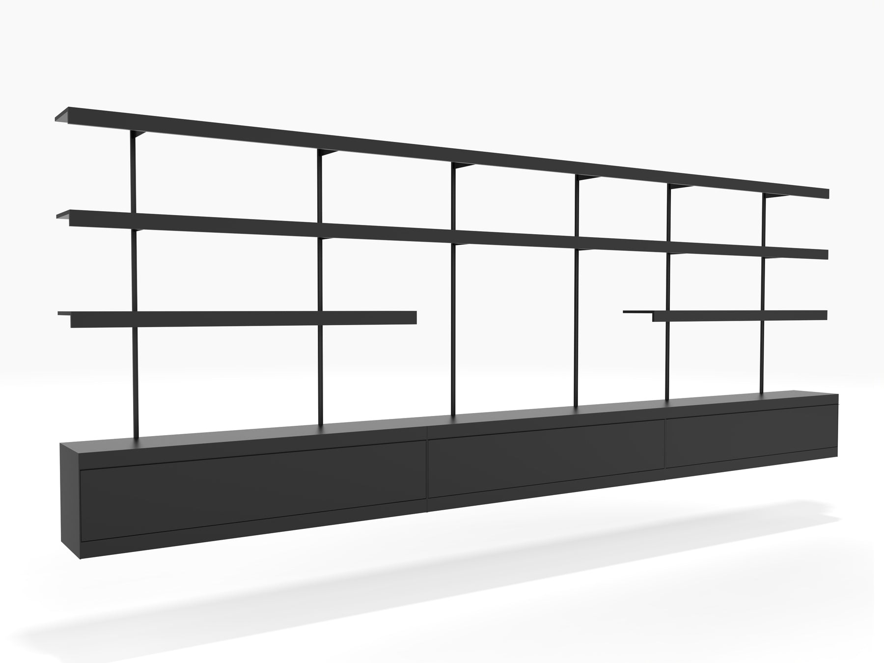 contemporary modular TV shelving system in black