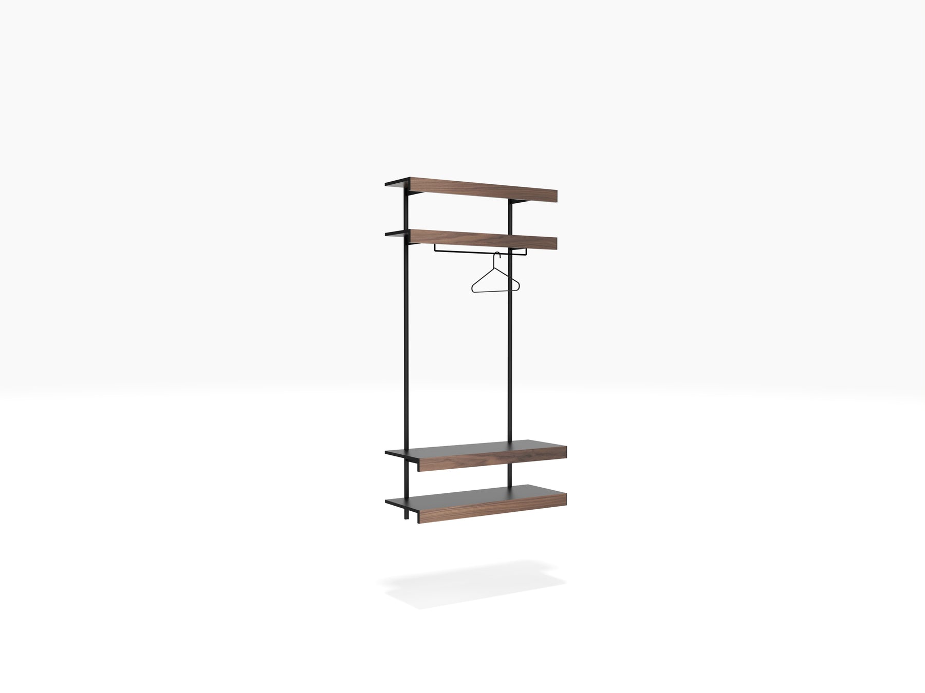 Black & walnut modular shelving clothes rail