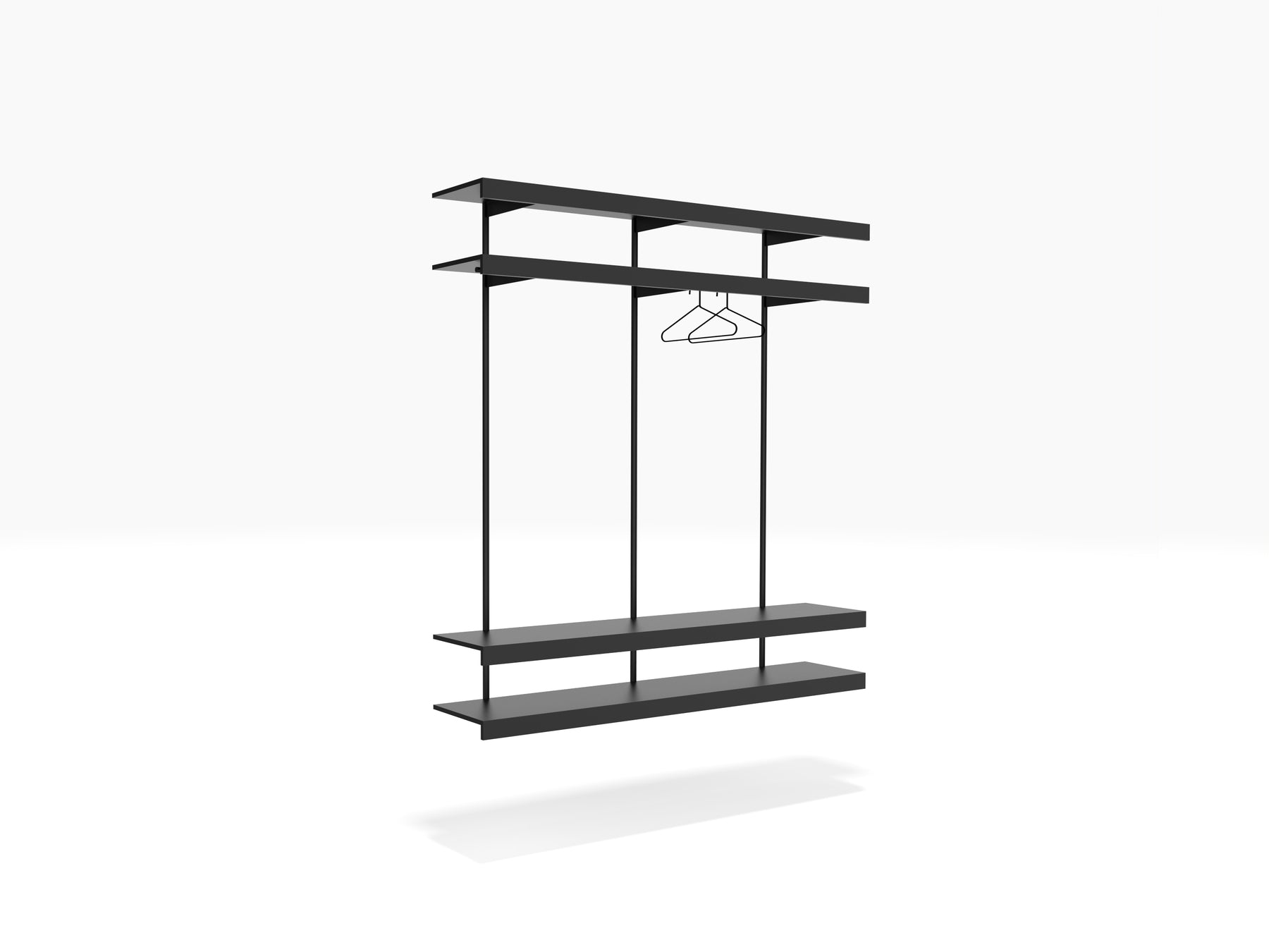 ON&ON wardrobe shelving system in black with clothes rail 