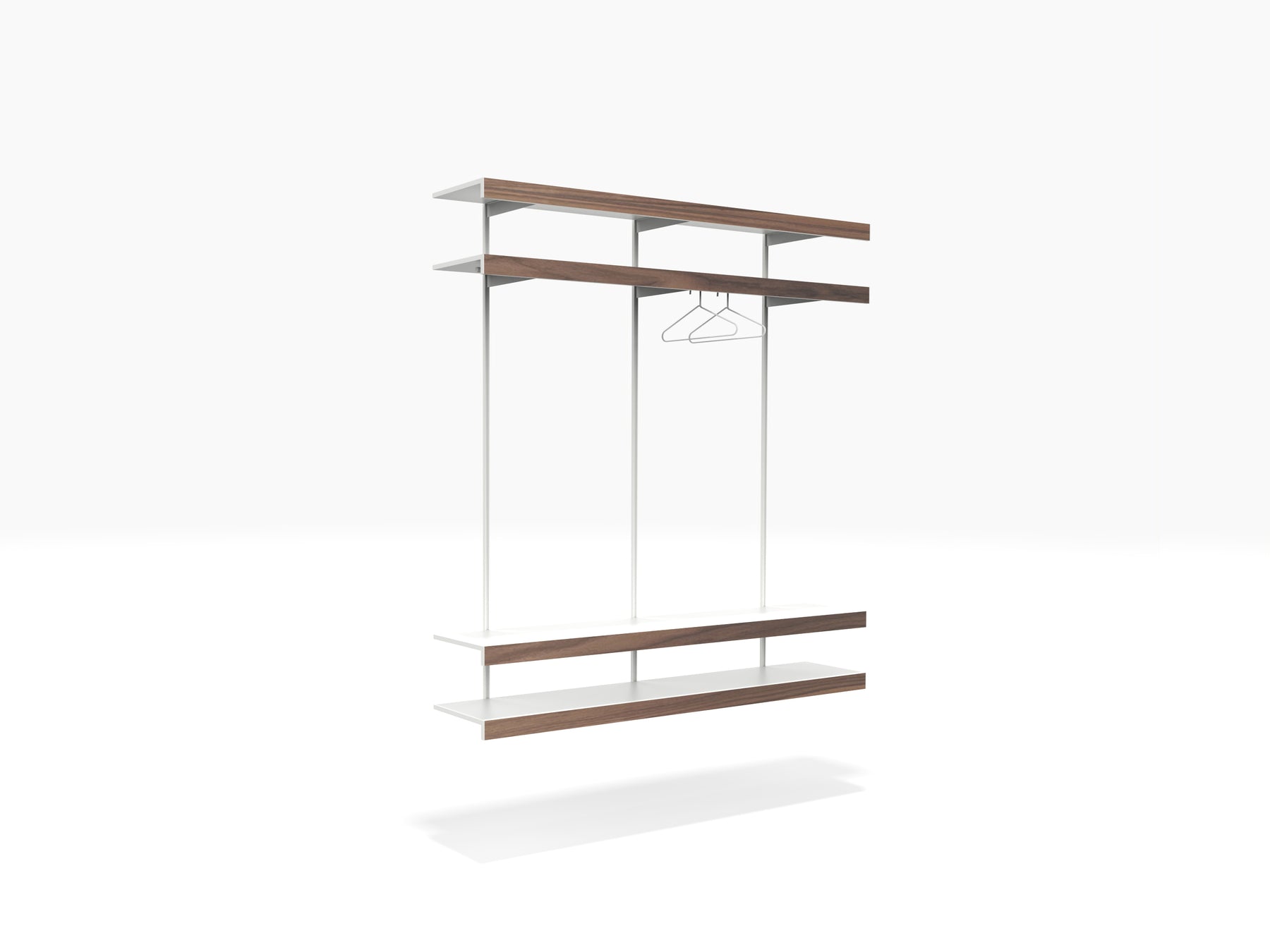 Walk-in wardrobe shelving system wall mounted with clothes storage