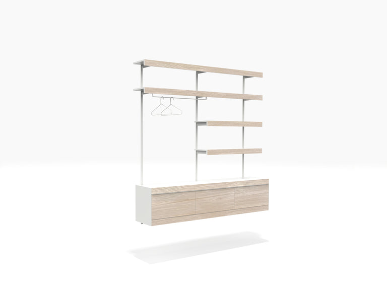 Made to measure open wardrobe shelving system