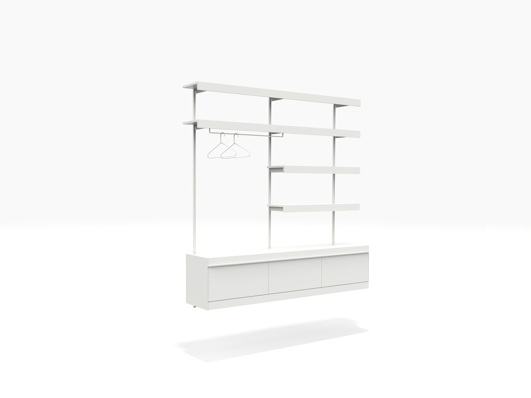 walk-in wardrobe storage system wall mounted in white