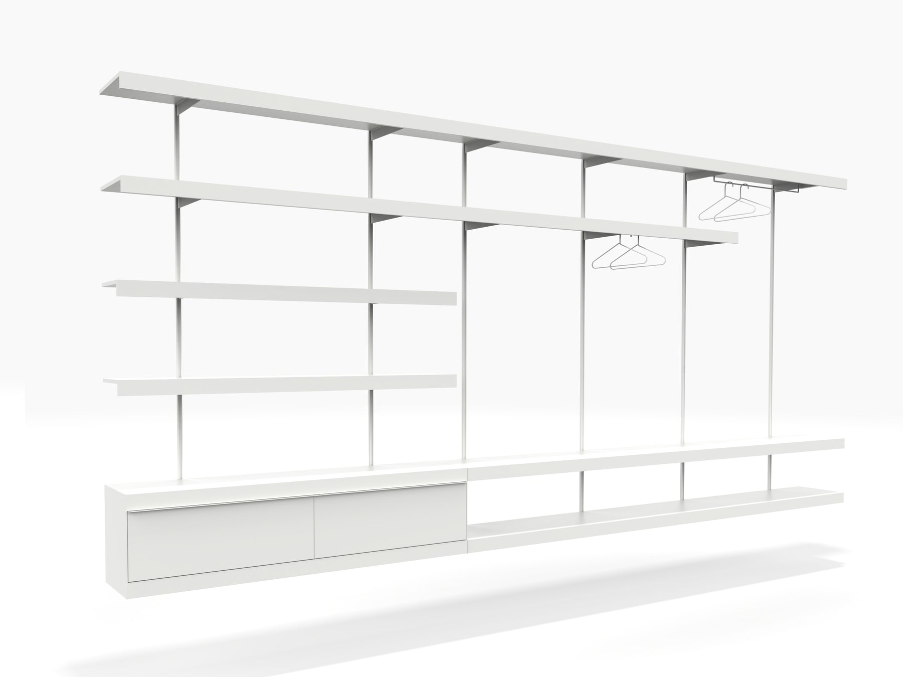 large wardrobe storage unit wall mounted in white