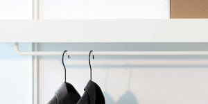 on and on shelving, white clothes hanger, modular shelving system